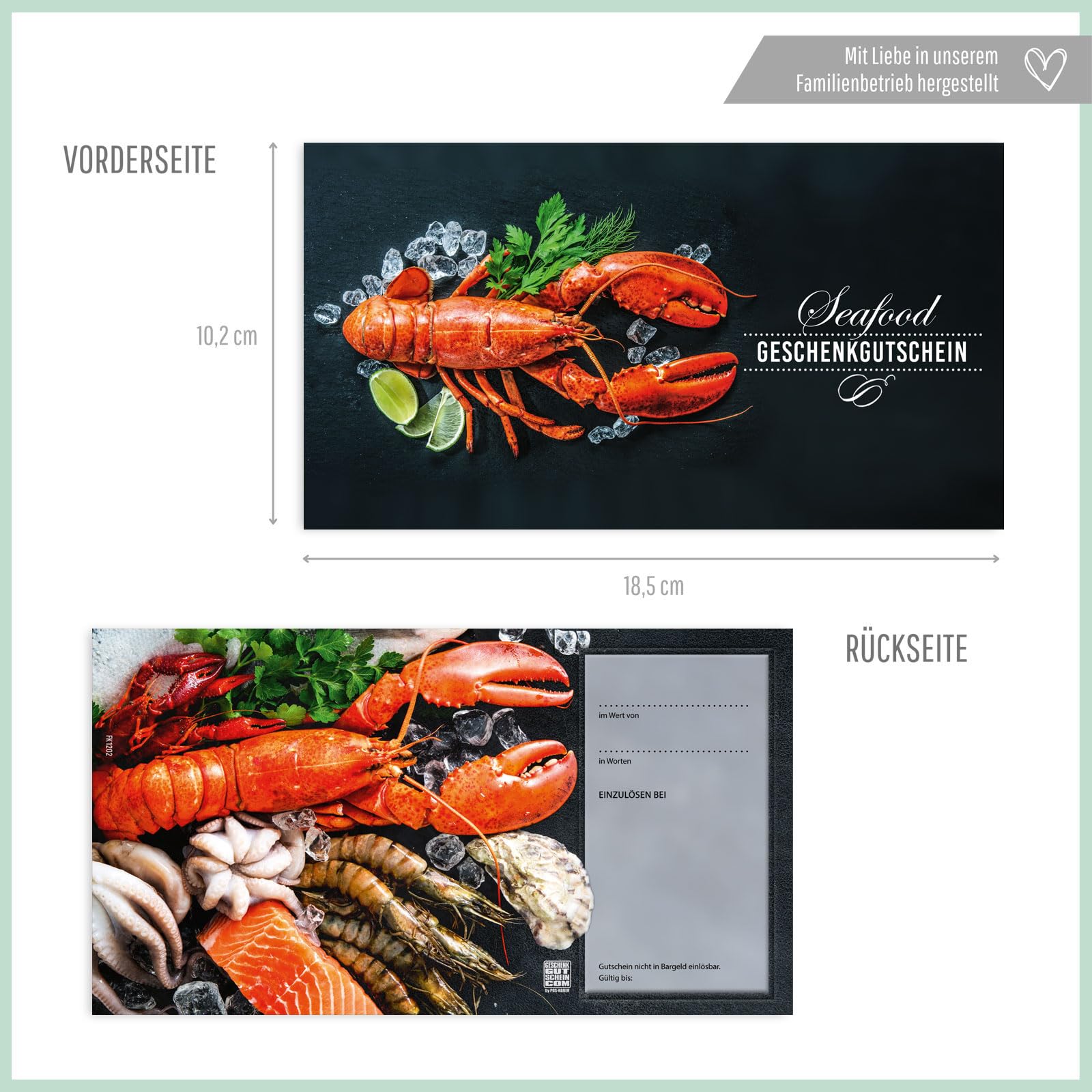 Gutschein-Set. 100x Gutschein + Kuvert. Für Fischgeschäft Fischzucht blanko zum selber Ausfüllen.