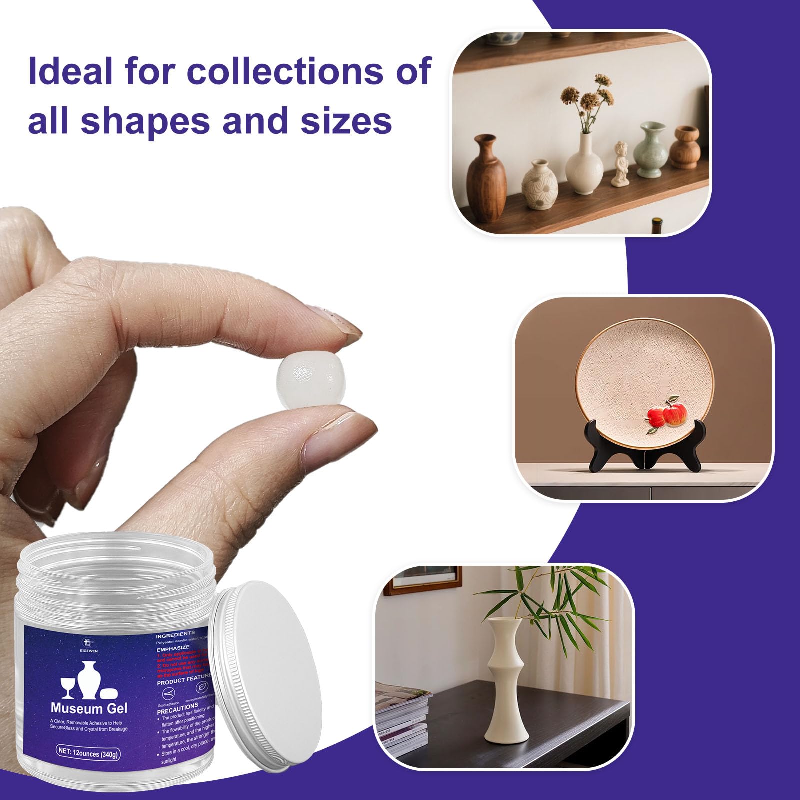 EIGTWEN 12oz Clear Museum Paste, Museum Paste Clear Removable, Excellent Adhesion, Reusable, Disassembles Without Marks, Suitable for Surfaces of Metal, Ceramics, Glass, Plastics, and Wood - Image 4