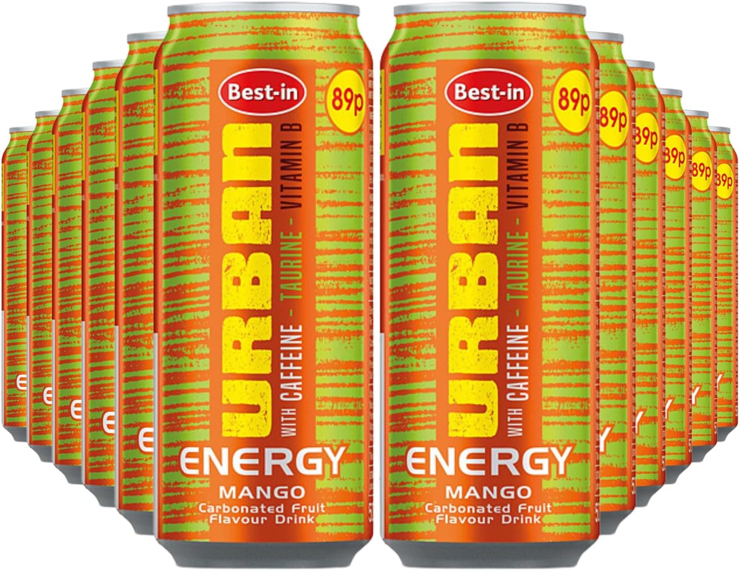Best-in Urban Mango Energy Drink X12 500ml Cans Refreshing, Boosts Energy & Focus Sparkling Mango Energy Beverage with Caffeine & Vitamins Ideal for Workouts, Sports & Everyday Refreshment