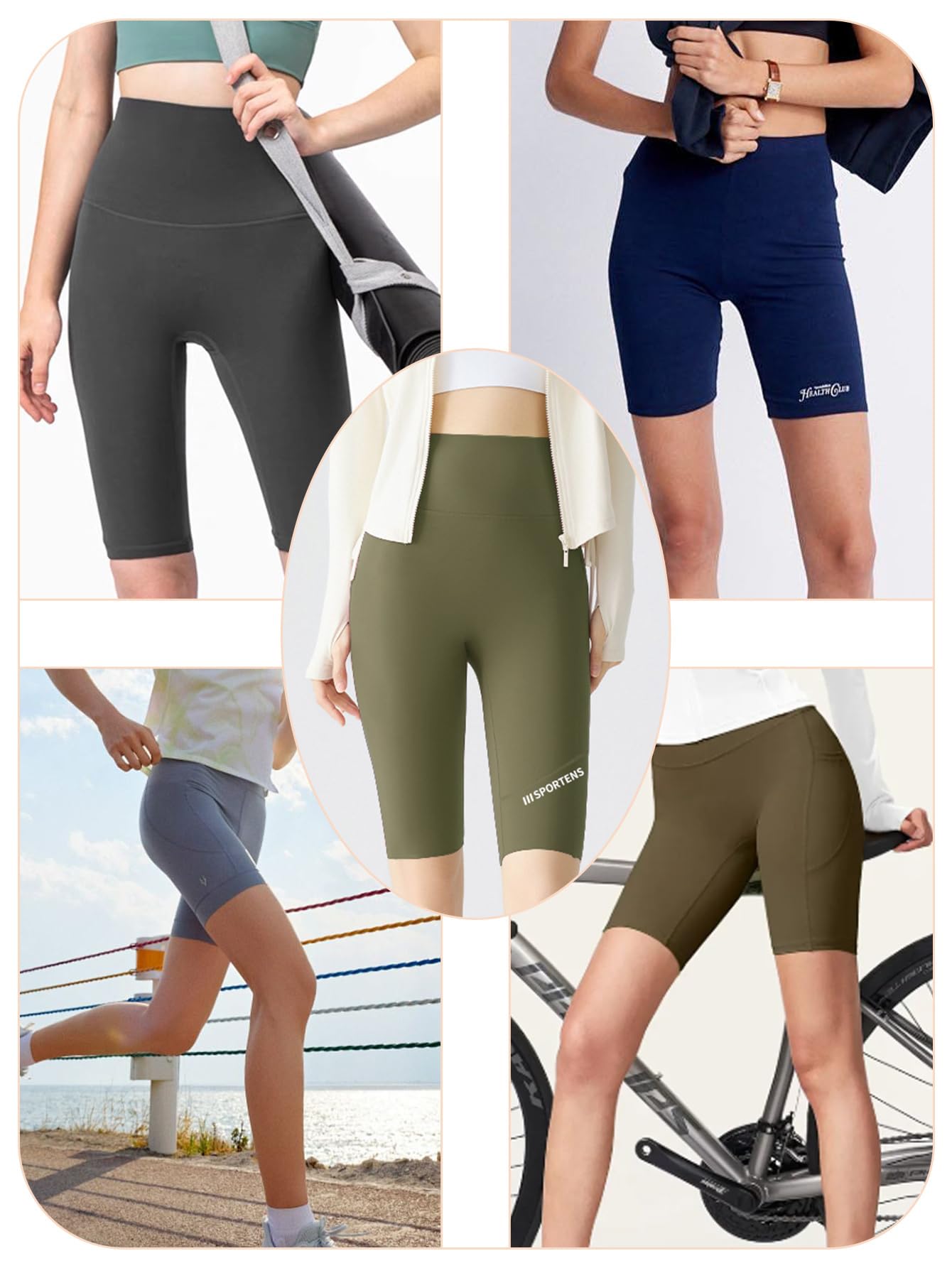 Pantalones cortos de ciclista para mujer con bolsillos, cintura alta de 8 pulgadas, control de abdomen, entrenamiento, yoga, correr, gimnasio, pantalones cortos deportivos — view 2