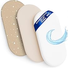 Pram Fitted Sheets Set of 3: 35 x 75 cm - 2 Sheets + 1 Waterproof Mattress Protector - Accessories for Cot Co-Sleeping Pram 35 x 75