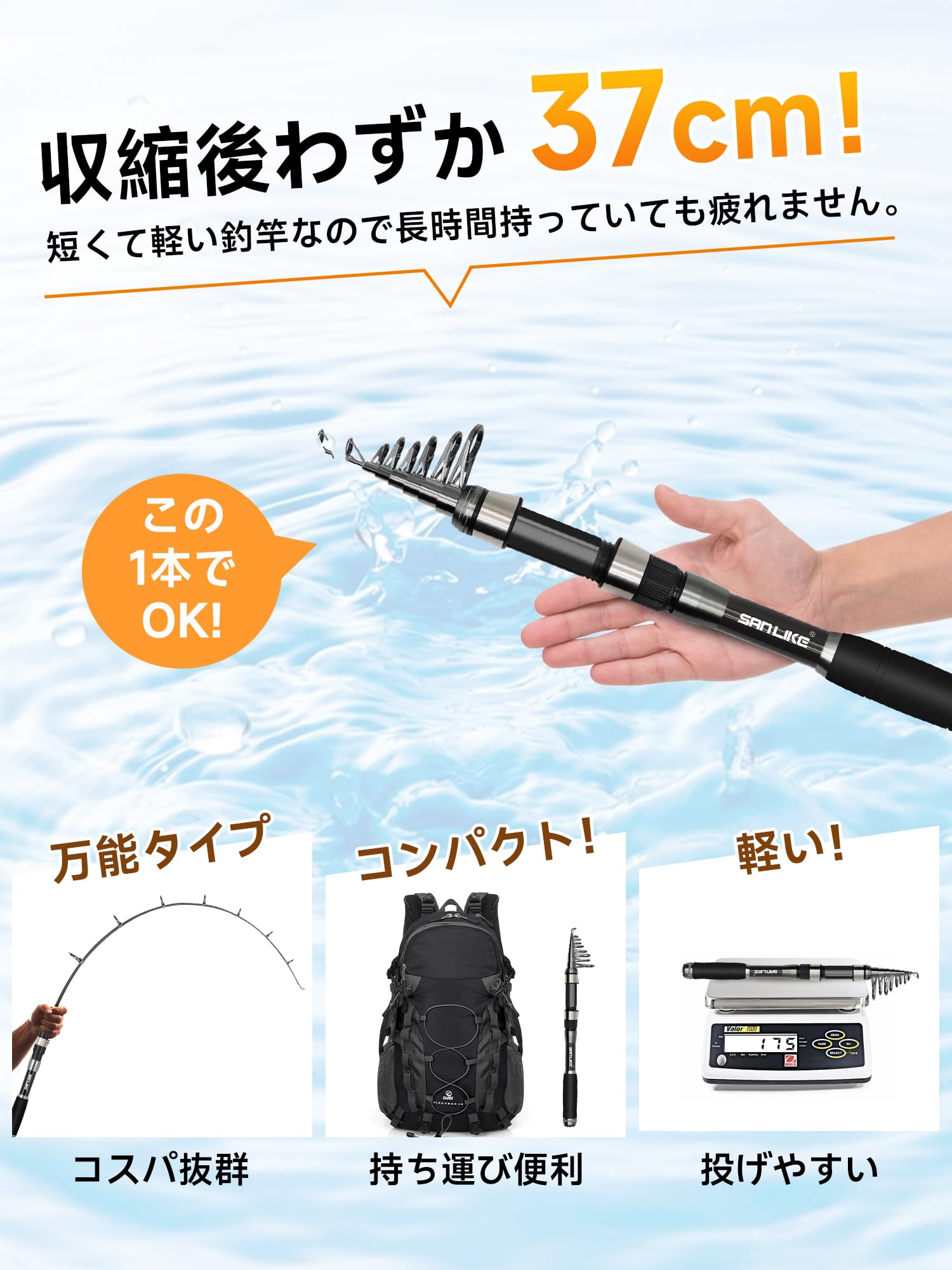 : SANLIKE サンライク 投げ竿 リールセット コンパクト