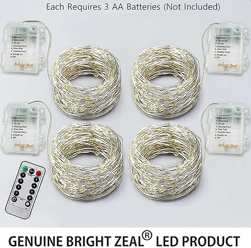 Miniatura 7 de Bright Zeal Guirnalda de luces LED de 66 pies con 200 luces LED de color azul cristal que funcionan con pilas con temporizador y control remoto, 8