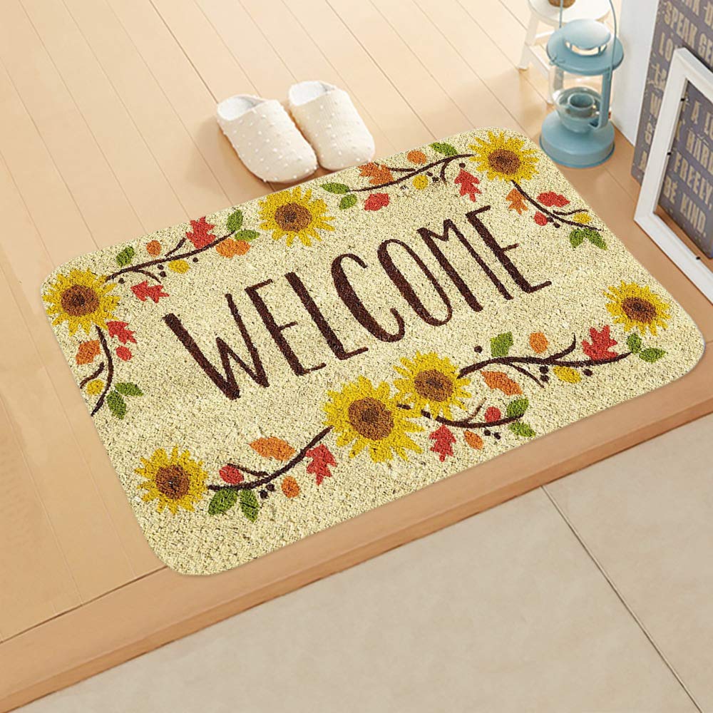 Tapis couloir lavable et ultra absorbant motif tournesol brun et vert 80x120
