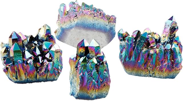 Rockcloud Titanium Coated Crystal Rainbow Cluster Geode, 1.5-2.25