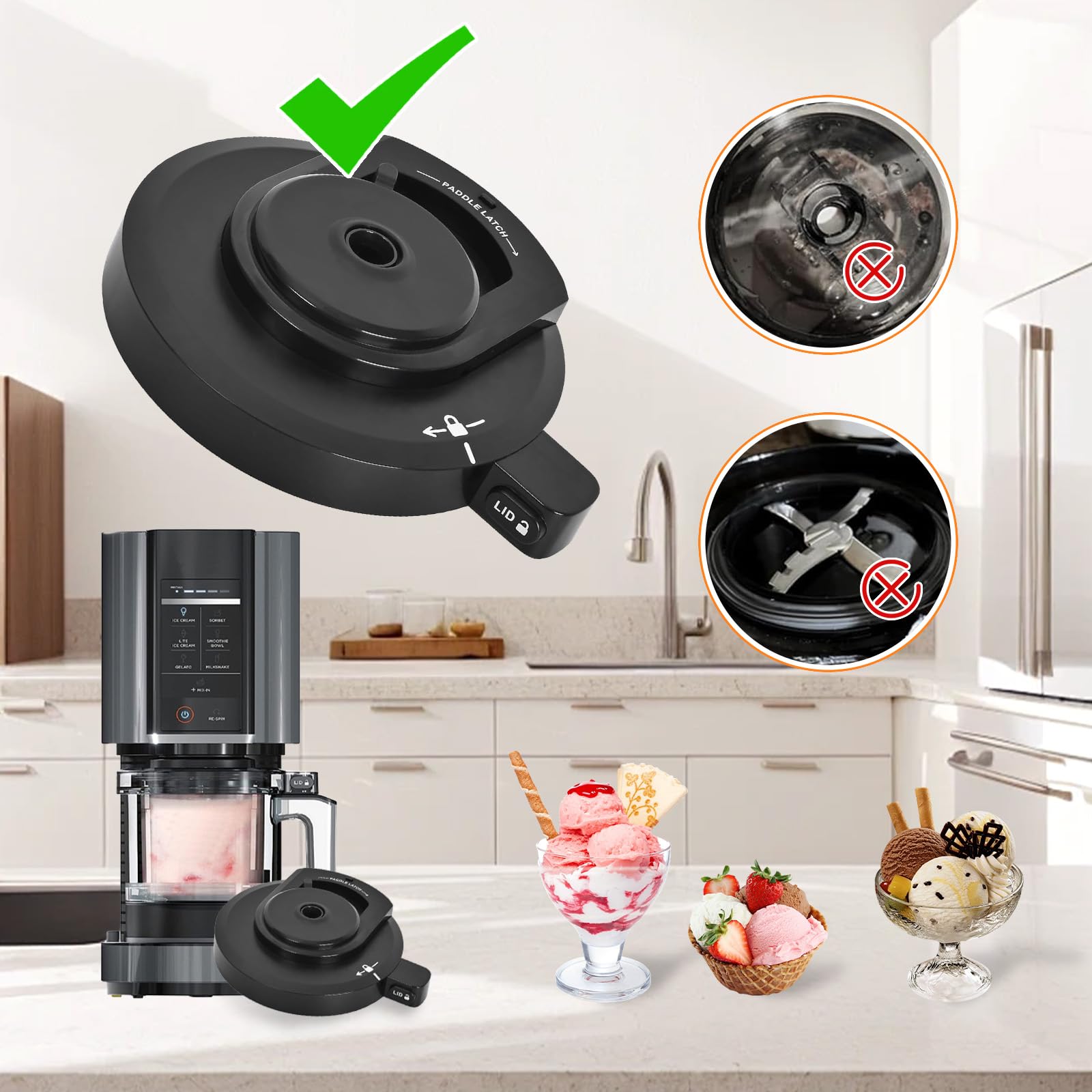 Couvercle de bol extérieur pour sorbetière Ninja, Creami, couvercle de rechange compatible avec Ninja Creami NC299AMZ/NC301/NC300/NC201/NC101, couvercle de rechange réutilisable