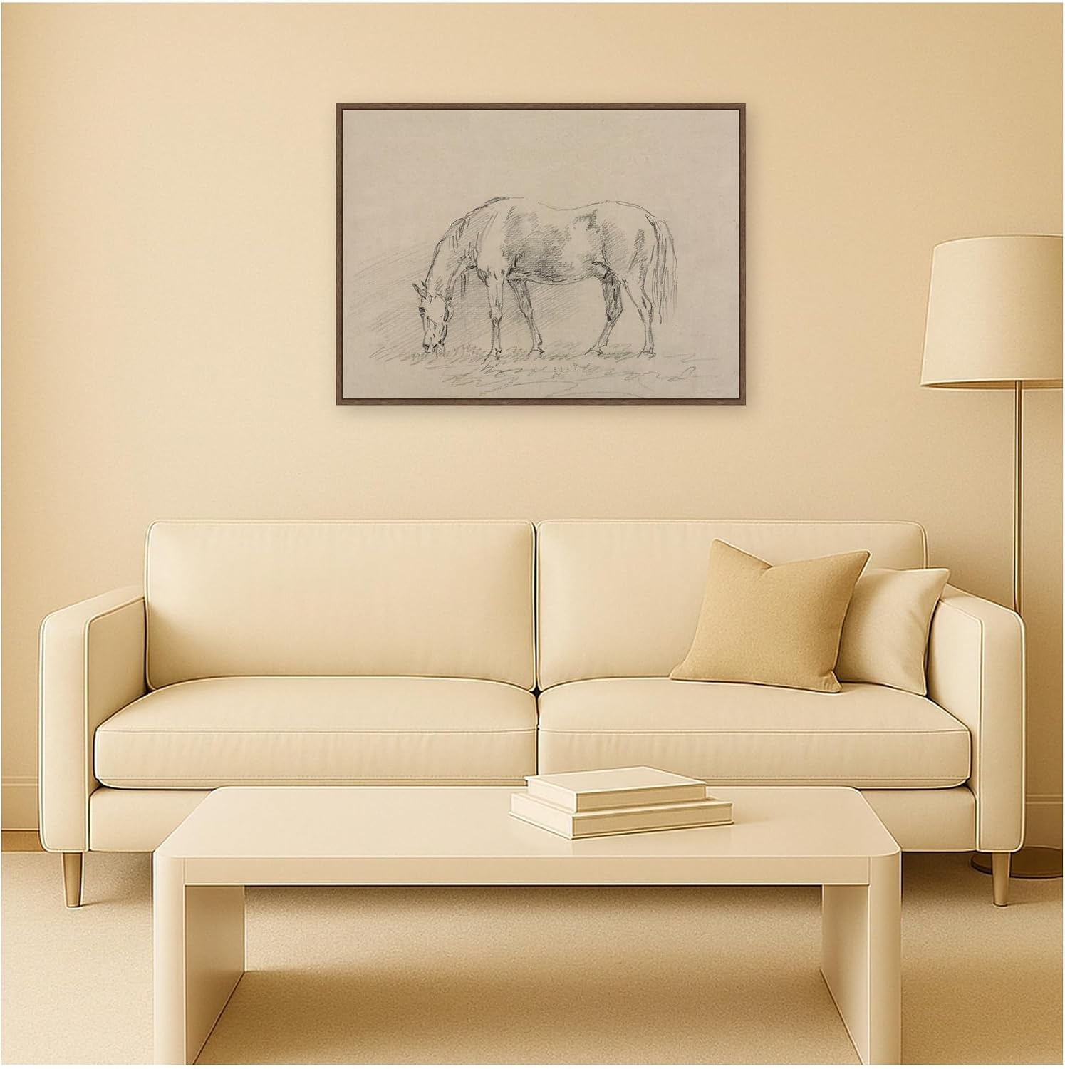 Kate and Laurel Framed Canvas Wall Art Print Horse Grazing by Sawrey Gilpin by Nostalgia Prints, 38 x 28 Sylvie Walnut Frame, Traditional, Animal Art for Wall Decor
