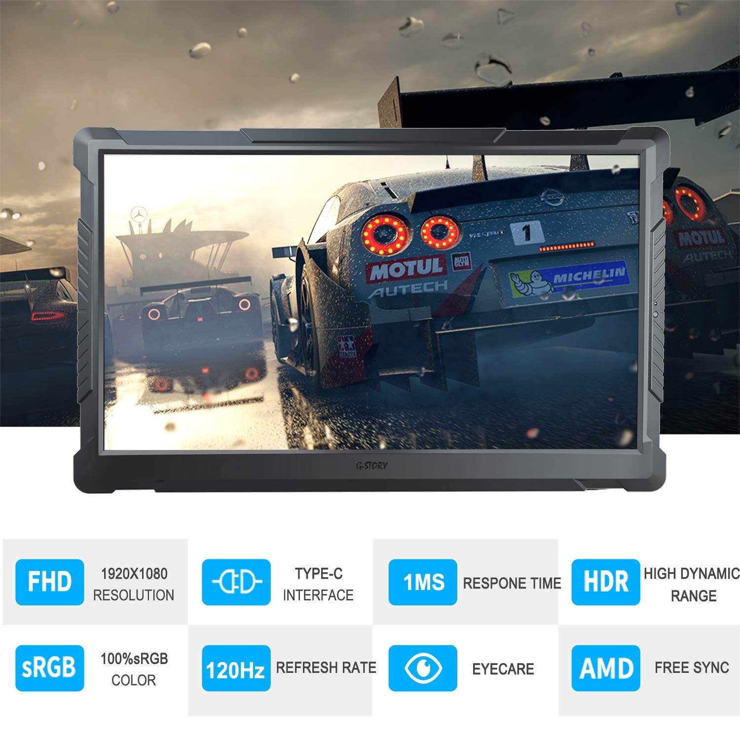 G-STORY 17.3 Inch HDR 120Hz 1ms FHD 1080P Eye-Care Portable