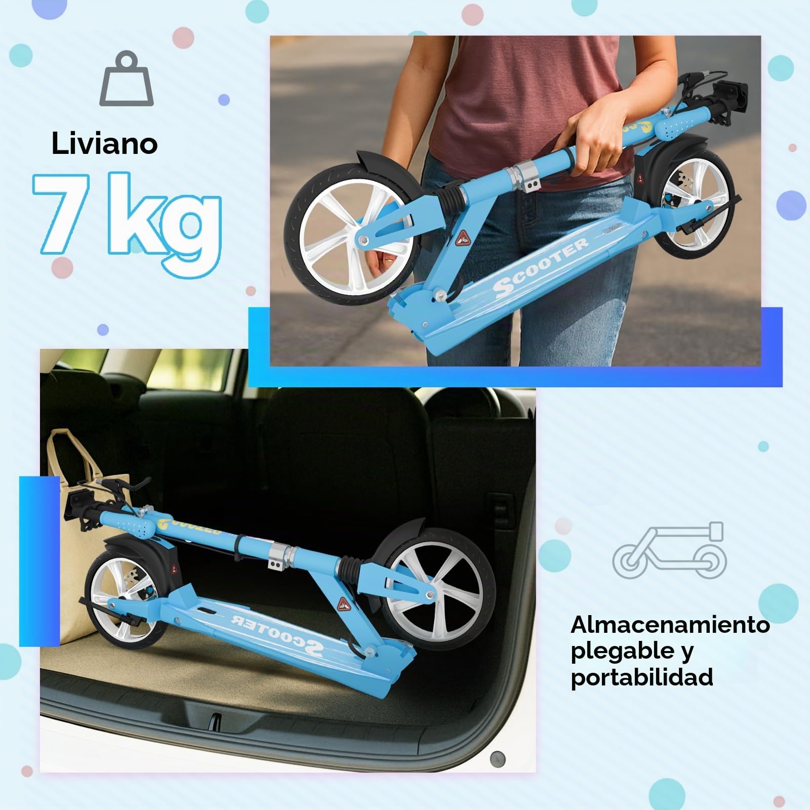 MEE GOO Patinete H007D plegable para adultos, freno de disco, ruedas 200 mm, ABEC-7, cubierta antideslizante rosa