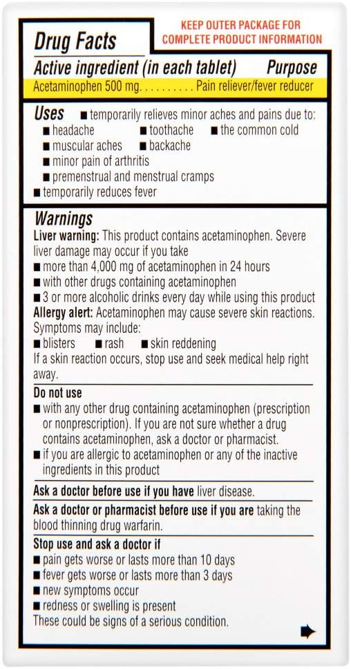 Rite Aid Extra Strength Acetaminophen Easy Tabs Tablets, 500 mg - 100 Count | Pain Reliever & Fever Reducer | Migraine Relief Products | Joint Pain Relief | Muscle Pain Relief | Menstrual Pain Relief