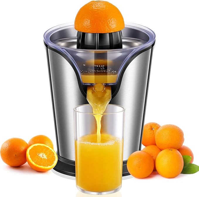 FOHERE electric stainless juicer with two interchangeable cones and anti-drip spout