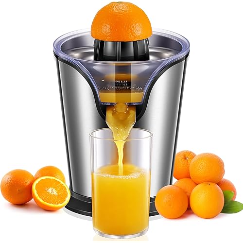FOHERE Orange Juicer Squeezer Electric Citrus Juicer with Two Interchangeable Cones Suitable for orange, lemon and Grapefruit, Brushed Stainless Steel