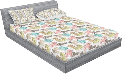 Miniatura 130 de Ambesonne Juego de sábanas bajeras y fundas de almohada con diseño de gato durmiendo en luna creciente, estrellas, sueños nocturnos, juego de ropa