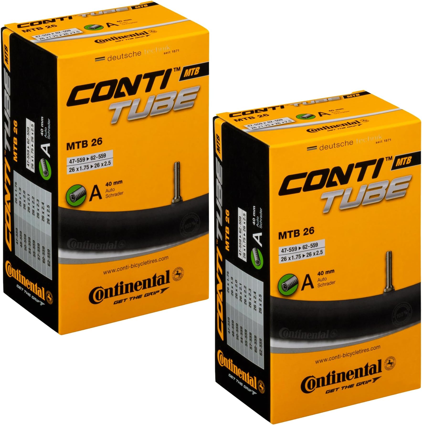 Continental Unisex's MTB Tube 26" Inner, Black, [47-559->62-559]
