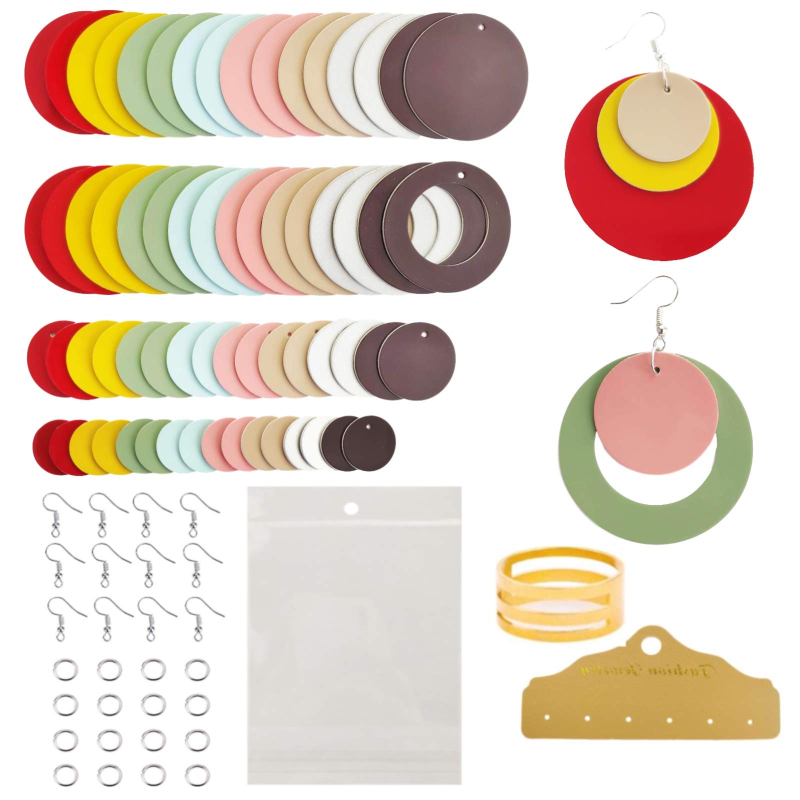 AOUXSEEM 217 Pcs Faux Leather Earrings Making Kit for Beginner, Contains 64 Pre Cut Circular Earring Pieces with Hooks Jump Rings Opener Earring Display Cards and Self-Adhesive Bags