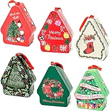 LOMUG Pack of 6 Christmas Biscuit Tins, Christmas Tin with Lid, Christmas Cookie Tins, Metal Tin, Gift Box for Small Gift Cards