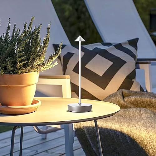 Miniatura 2 de Lámpara de mesa inalámbrica recargable, 6000 mAh LED funciona con pilas, lámpara de escritorio táctil de 3 colores con atenuación continua,