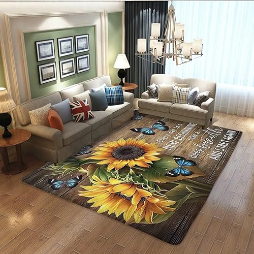 Miniatura 6 de Alfombra antideslizante con diseño de mariposa y girasol en tabla de madera, alfombra de suelo para cocina, dormitorio, sala de estar, decoración de