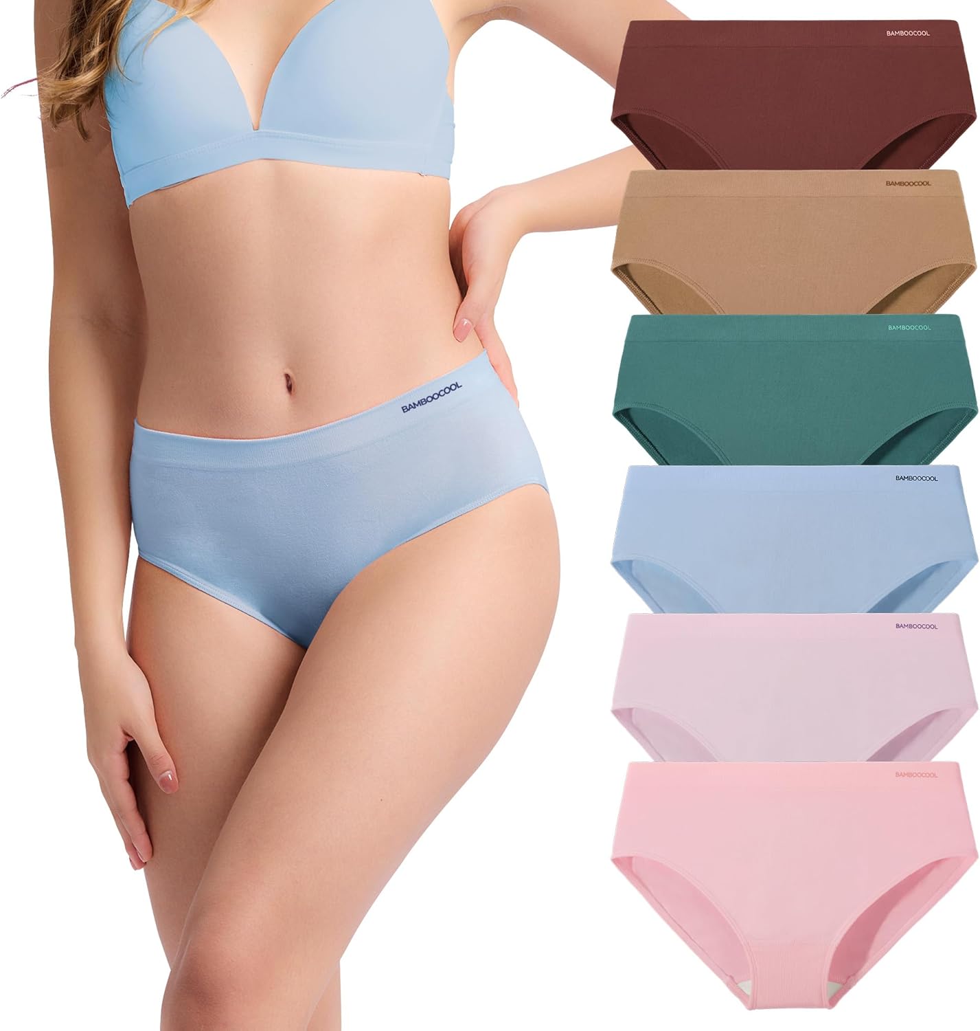 Women's Underwear Bamboo Bikini Panties Moisture-Wicking Hipter Seamless Stretchy Briefs Breathable Underwear 6-pack