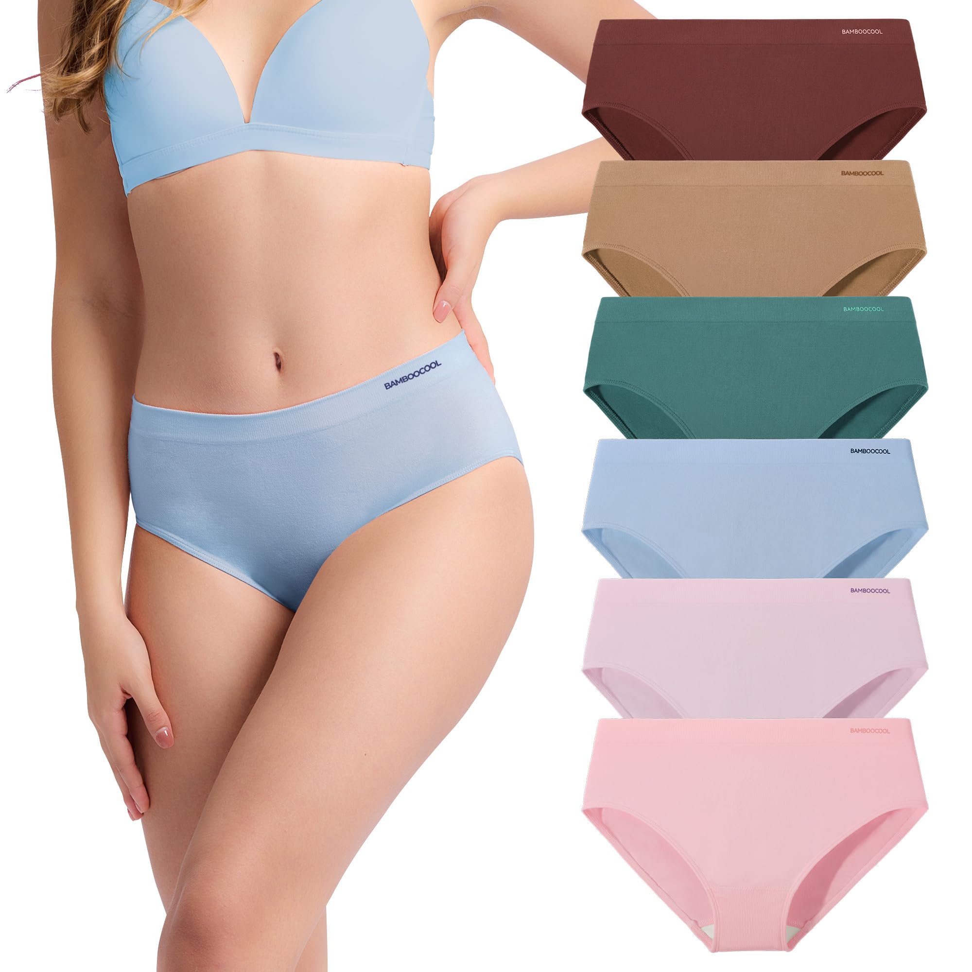 Women's Bamboo Seamless Bikini Panties Breathable Hipster Ladies Underwear | 6-pack, Moisture-Wicking, Full Coverage, Tag-free, Lightweight, Machine washable
