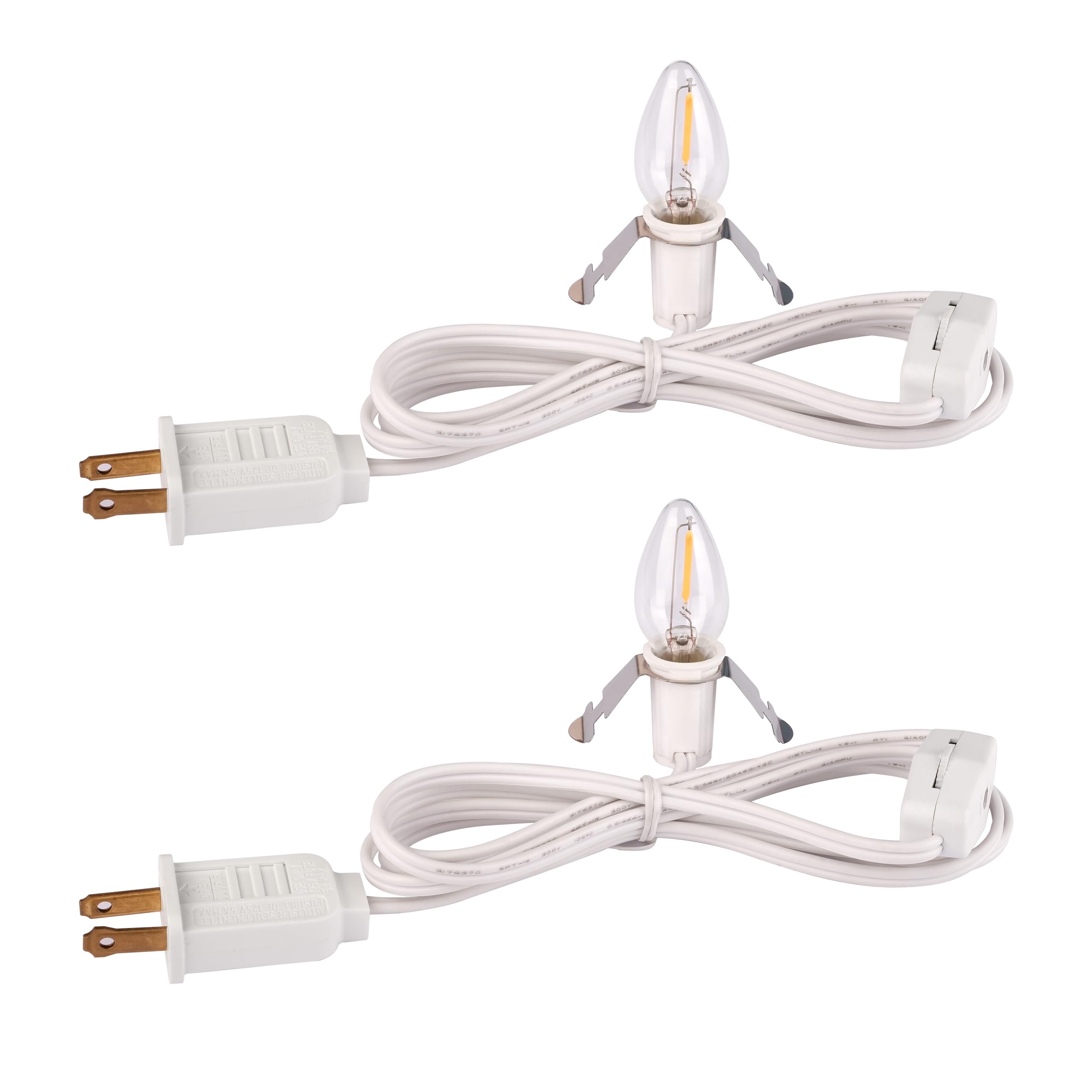 2 Sets Accessory Cord with 2 LED C7 Light Bulb, 5Ft Salt Lamp Cord Replacement with On/Off Switch Plugs E12 Socket for Halloween Pumpkin, Christmas Village House, Holiday Decorations and Crafts