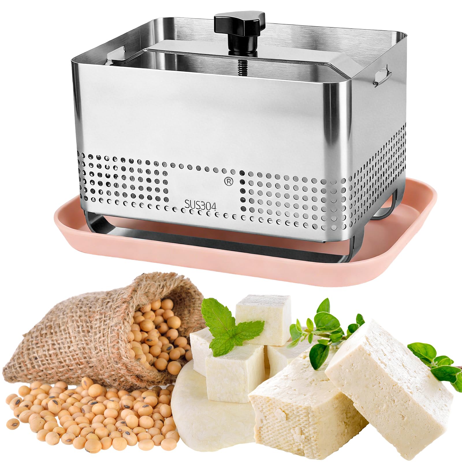 DAJAVE Tofupresse 304 Edelstahl, Tofupresse & Käsepresse & Tofu Maker （16x12x10.5CM), Edelstahl Tofu Presse Sicher und Einfach zu Bedienen Fleischpresse