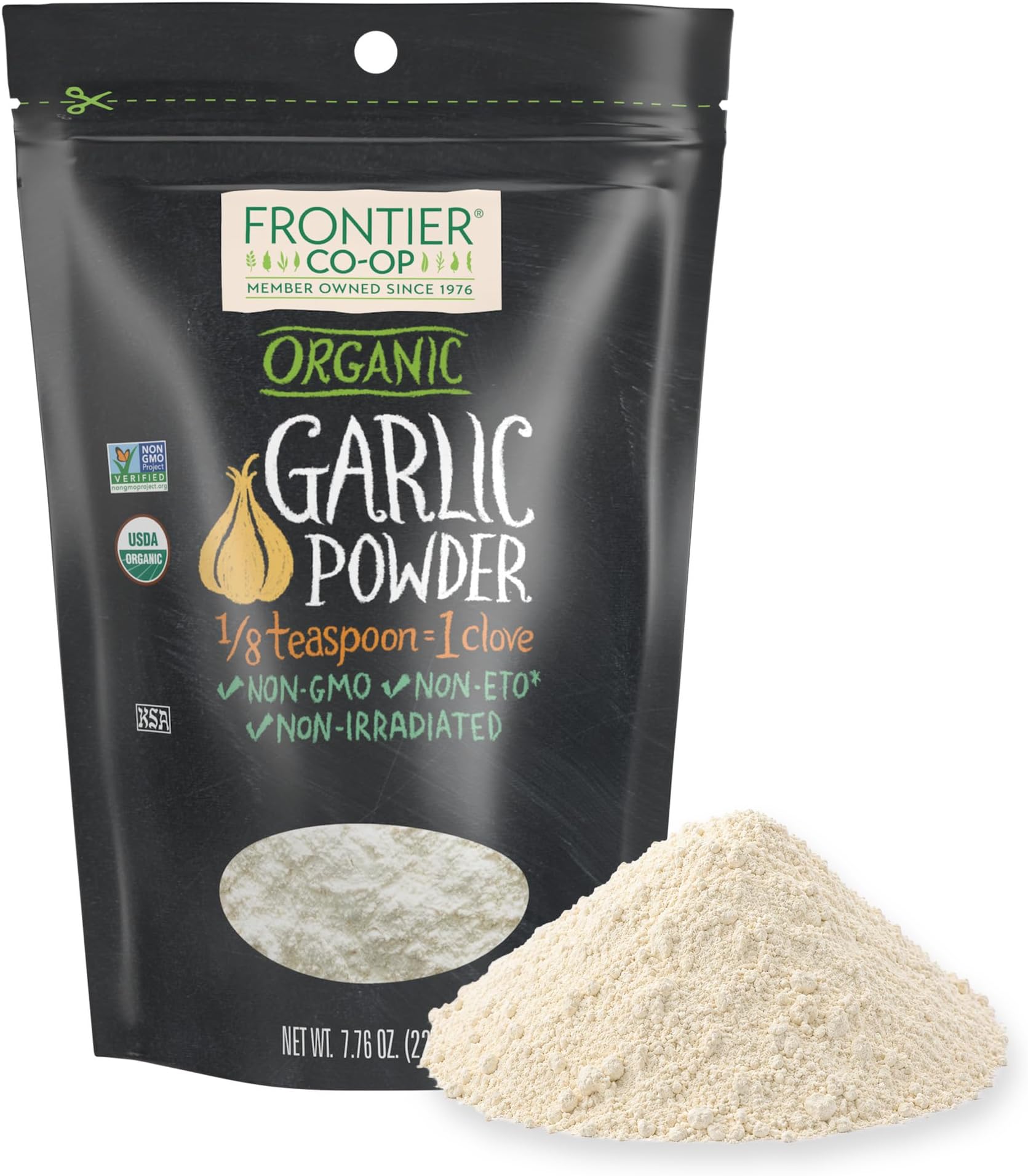 Frontier Co-op Organic Garlic Powder, 7.76-Ounce Bag, Pure and Natural Garlic Seasoning | Non-GMO and Kosher Certified | Add Flavor to Your Savory Dishes