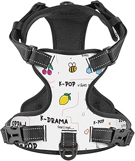 No Pull Dog Harness for X-Large Dogs Easy Walk Dog Vest Adjustable Collars Harnesses & Leashes Set Breathable Oxford Outdoor Walking Safety Reflective Strip Cute Teenager Girls Pattern Prints