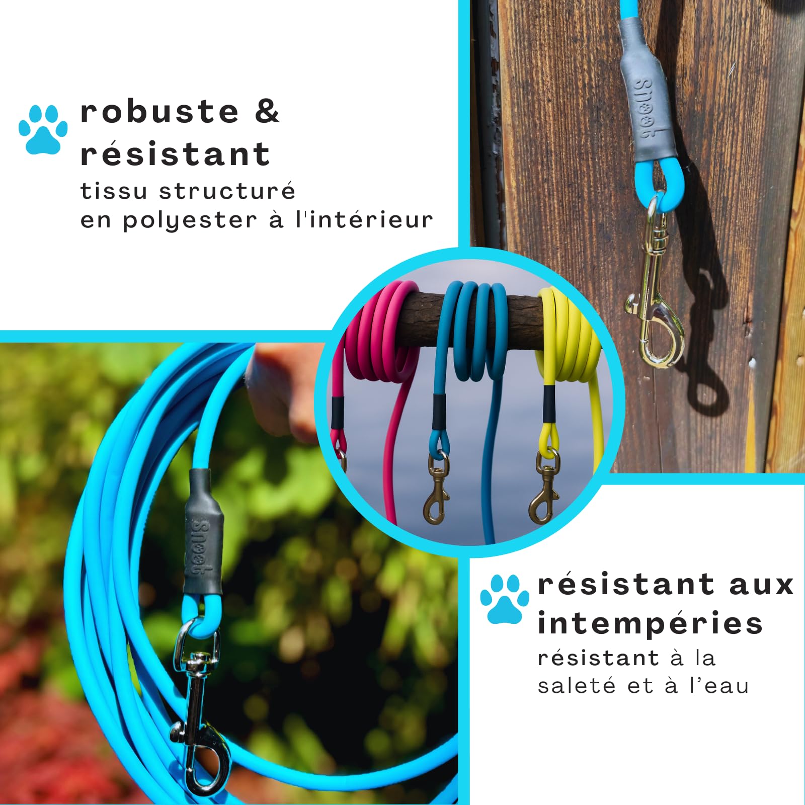 Laisse pour Chien de 10 m - Étanche - Ronde - sans Boucle - Laisse d'entraînement sûre - Cyan Bleu - Jusqu'à 35 kg
