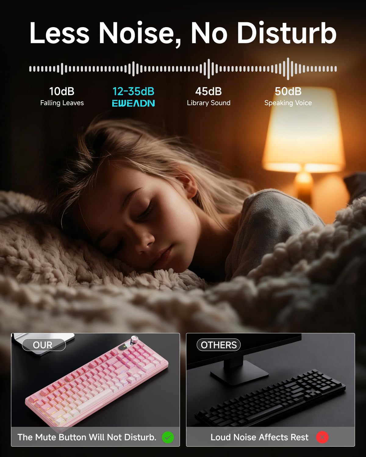 EWEADN Tastiera cablata V102, 98 tasti, tastiera da gioco cremosa con tastierino numerico, schermo display e manopola multimediale RGB silenziosa tastiera per computer portatile PC gamer - rosa