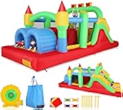 Whubefy Bounce House for Big Kids 8-12, 18 x 8.2FT Kids 3-6 Inflatable Obstacle Course w/Dual Tunnels, Large Slide, Climbing, Obstacles and Bounce Area Castle for Birthday Party, Fun Racing Game