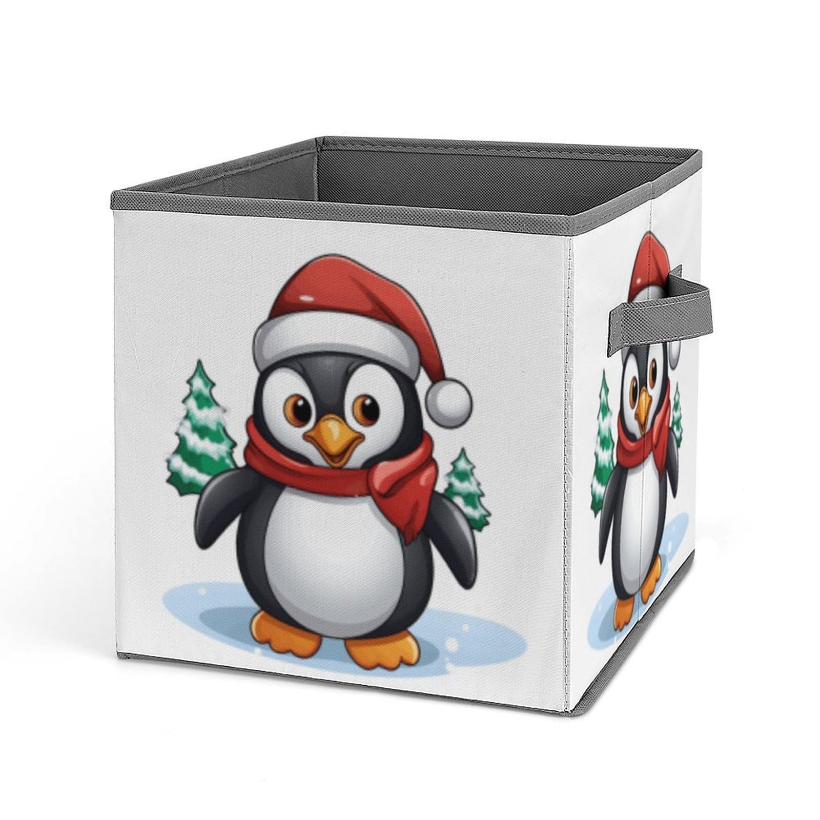 JTREHY Christmas Penguin Storage Bins Sturdy Large Capacity Folding Sorting Boxes Convenient Stable Storage Box Collapsible Fabric Storages Cubes Organizer with Handles