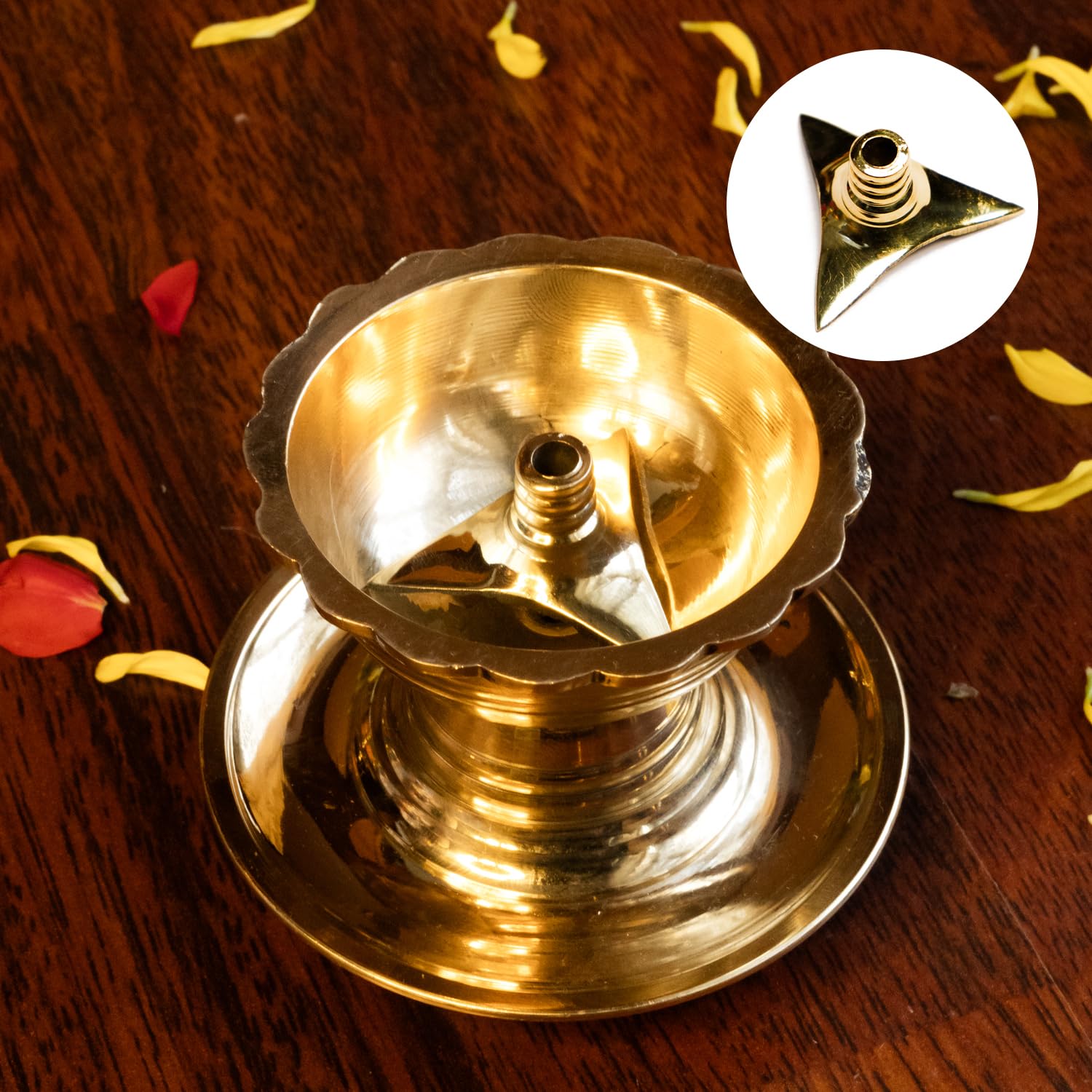 Ekhasa 100% Pure Brass Wick Holders for Oil Lamp | Deepam Stand, Vilakku Thiri Holder | Niranjan Kadi, Samay Diya Kadi Holder | Thiri Stand for Deepak | Triangular Wicks for Pooja Diya (Set of 6) 1