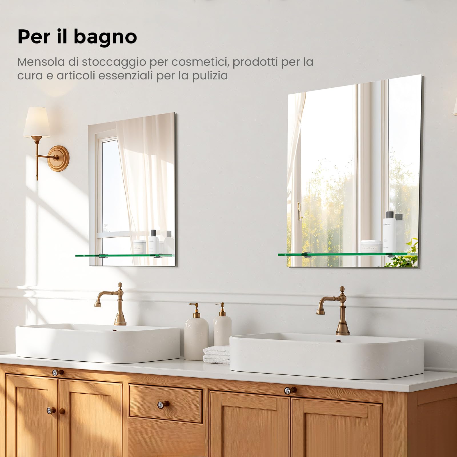 S'AFIELINA Specchio da bagno con ripiano 45x60 cm, specchio da parete con ripiano, Adatto a bagni, soggiorni, residenze studentesche, case per ospiti, ecc