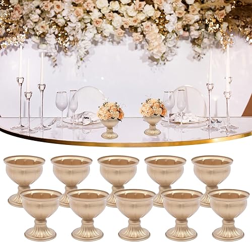 10pcs Wedding Metal Vase Centerpiece Table Art Decor Round Bowl Display Flower Vase Gold Flower Stand for Wedding Birthday Event Home Decor