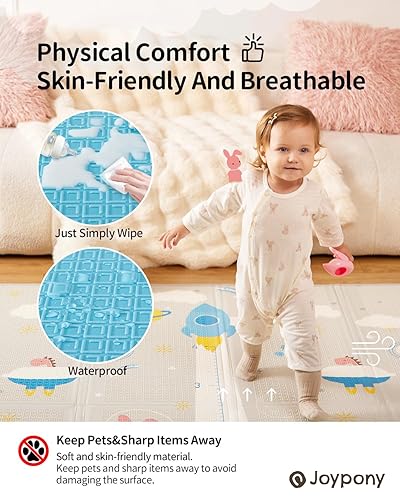 Miniatura 6 de Tapete de juego para bebés de 79 x 71 pulgadas, tapete de juego plegable extra grande para bebés y niños pequeños, impermeable, antideslizante,