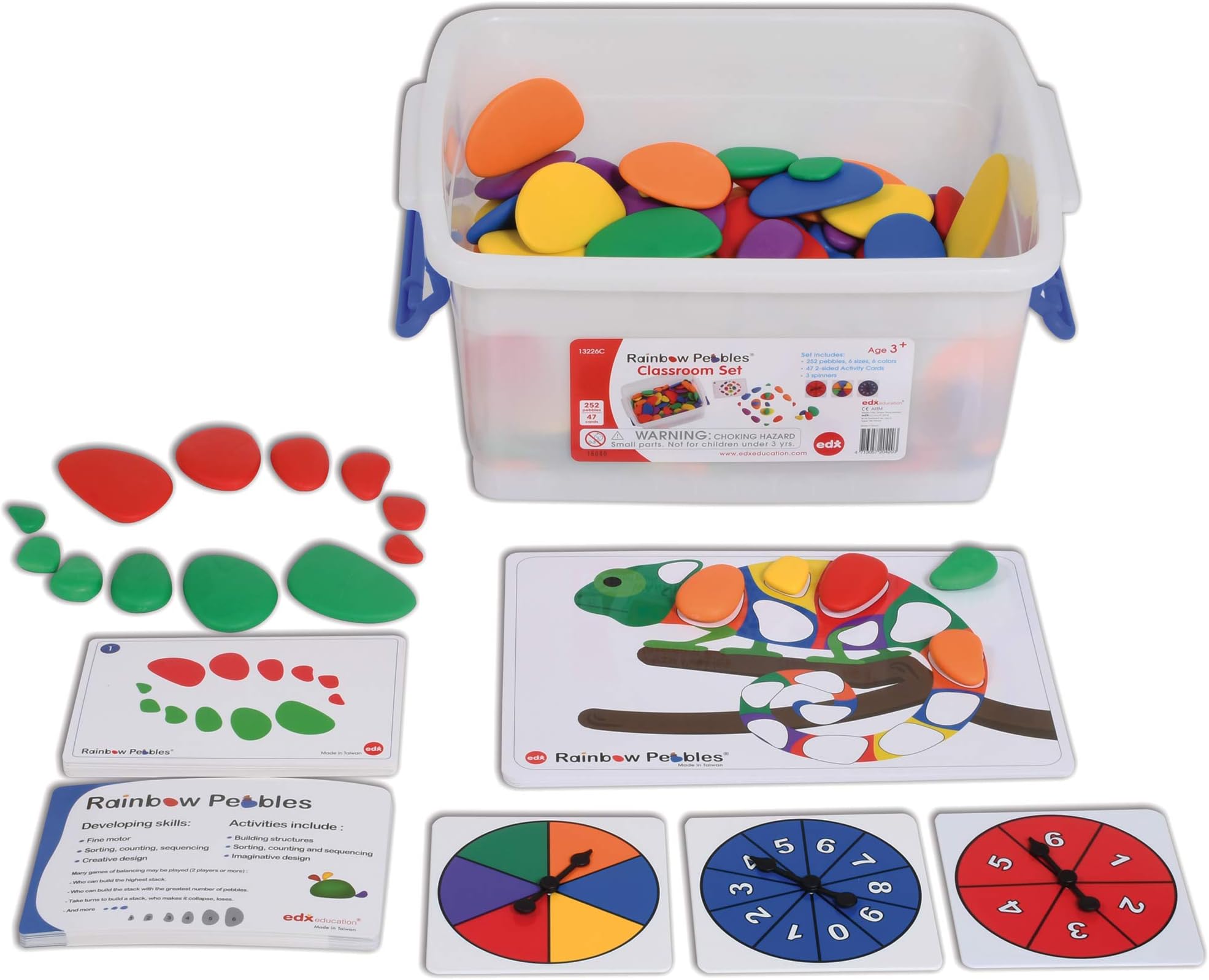 Rainbow Pebbles Classroom Set - Sorting and Stacking Stones - Mega Set Includes 252 Pebbles + Activity Cards + Spinners
