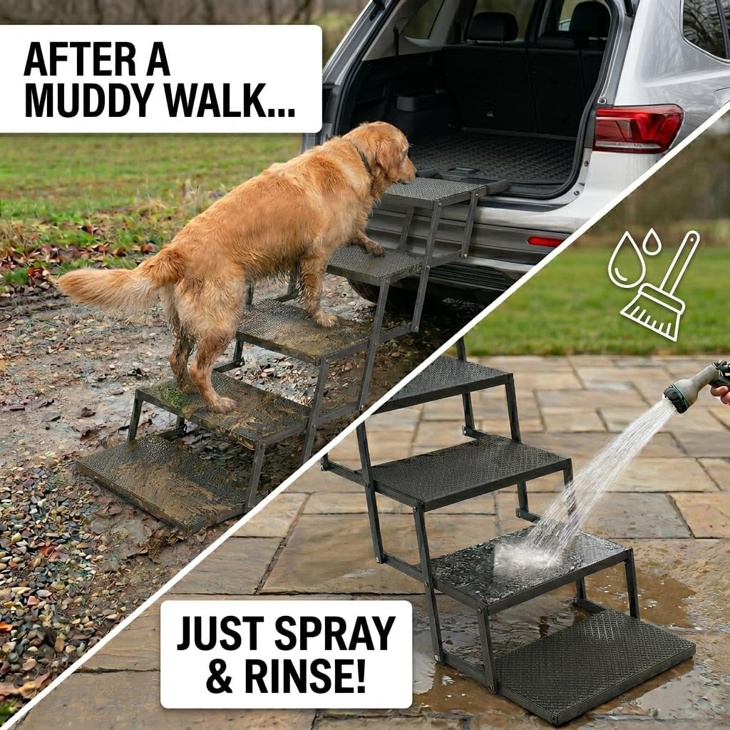 Dog Steps for Car,Truck,25.6" H Foldable Dog Stairs for Large Dogs,Lightweight Pet Stairs Supports Up to 350 lbs,5 Steps