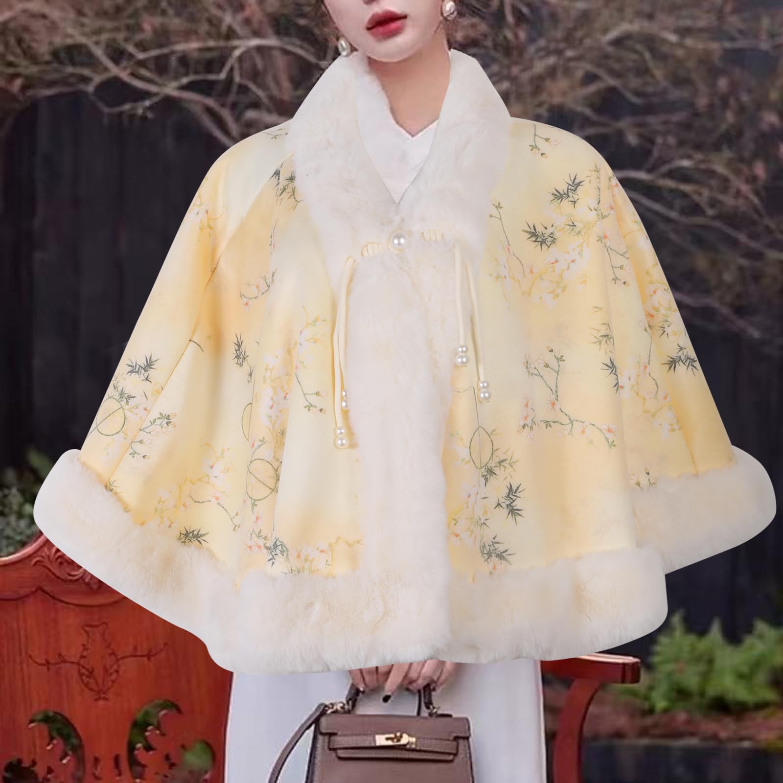 Colletto in pelliccia sintetica Donna Poncho invernale in peluche Scialle caldo addensato per attività casual e all ' aperto Scialle a strati versatile