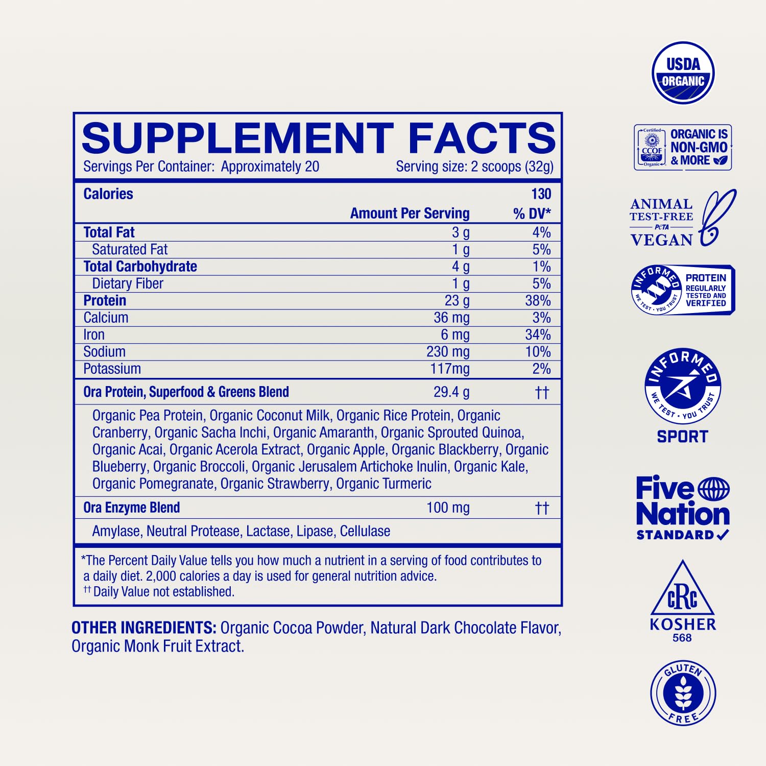 Ora Organic Vegan Protein Powder for Women & Men - Chocolate, 20 Servings — Amazon image 9