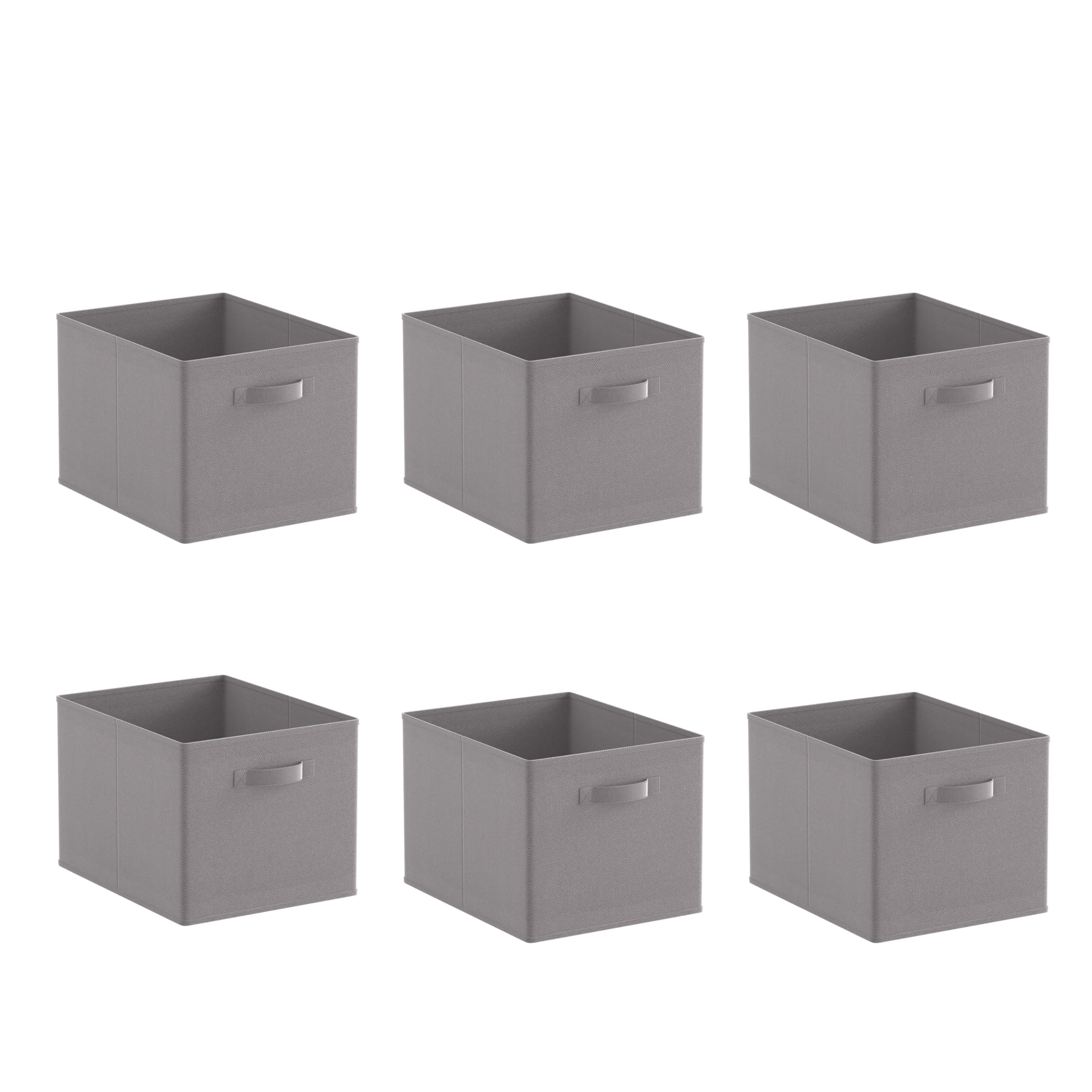 BonChoice Foldable Storage Cubes Boxes Pack of 6 with Handle for Home Organization, Fabric Wardrobe Storage Box Organizer Basket Bins for Clothes Toys Towels, Collapsible&Durable Grey