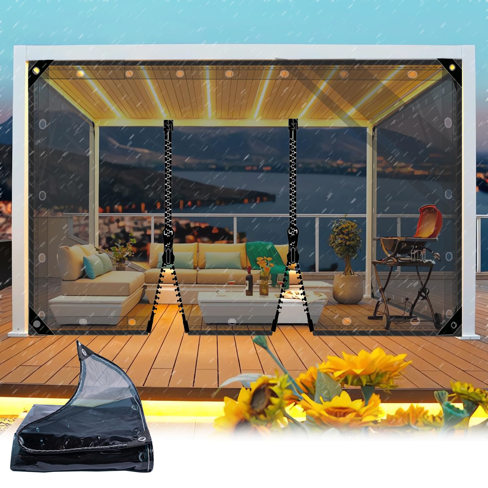 HQQMNY Transparent Tarpaulin Gazebo Curtains Heat Protection for Doors with Zip - PVC 0.3 mm Crystal Clear Thermal Door Curtain with Eyelets — image 1