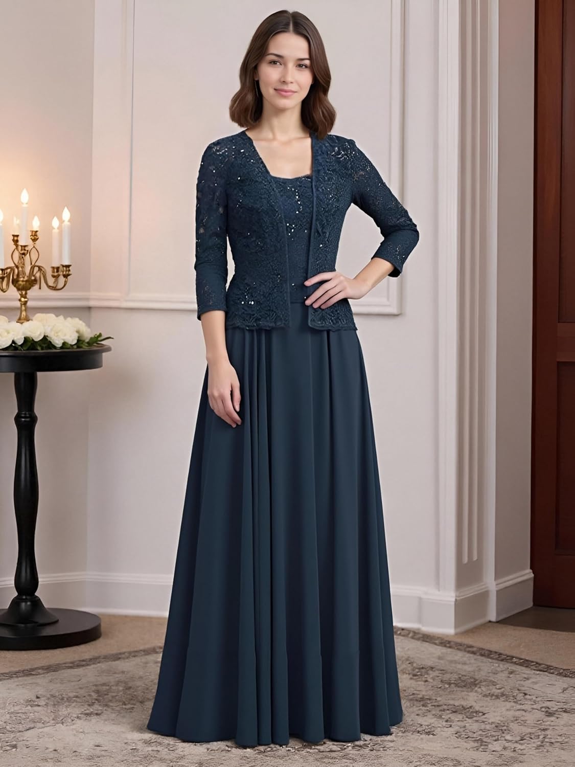 Mother of The Bride Dresses with Jacket for Wedding Chiffon Lace Formal Mother of The Groom Gown for Women - Image 3