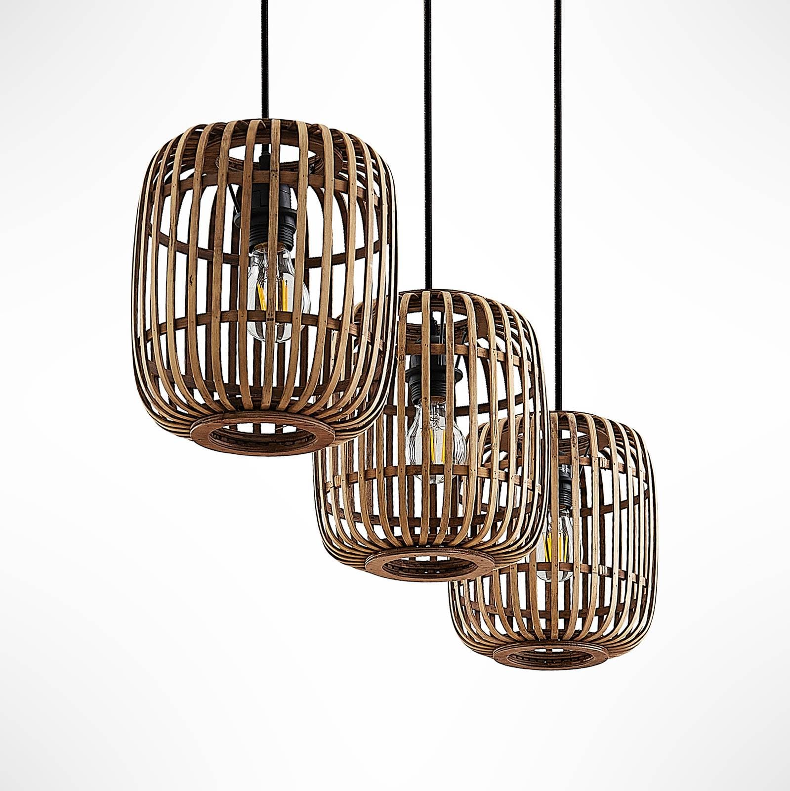 Lindby Esstisch Pendelleuchte Rattan, Hängeleuchte Esszimmer 3x E27 max. 40W ohne Leuchtmittel Hängelampe Wohnzimmer Pendellampe Esszimmerlampe Küchenlampe