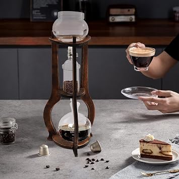 Cold Brew Drip Coffee Maker, 600ml/20.29oz Capacity 6-8 cup Iced Coffee Cold Brew Drip Tower Coffee Maker Ice Coffee Machine, for Home Office Coffee Shop, Brown
