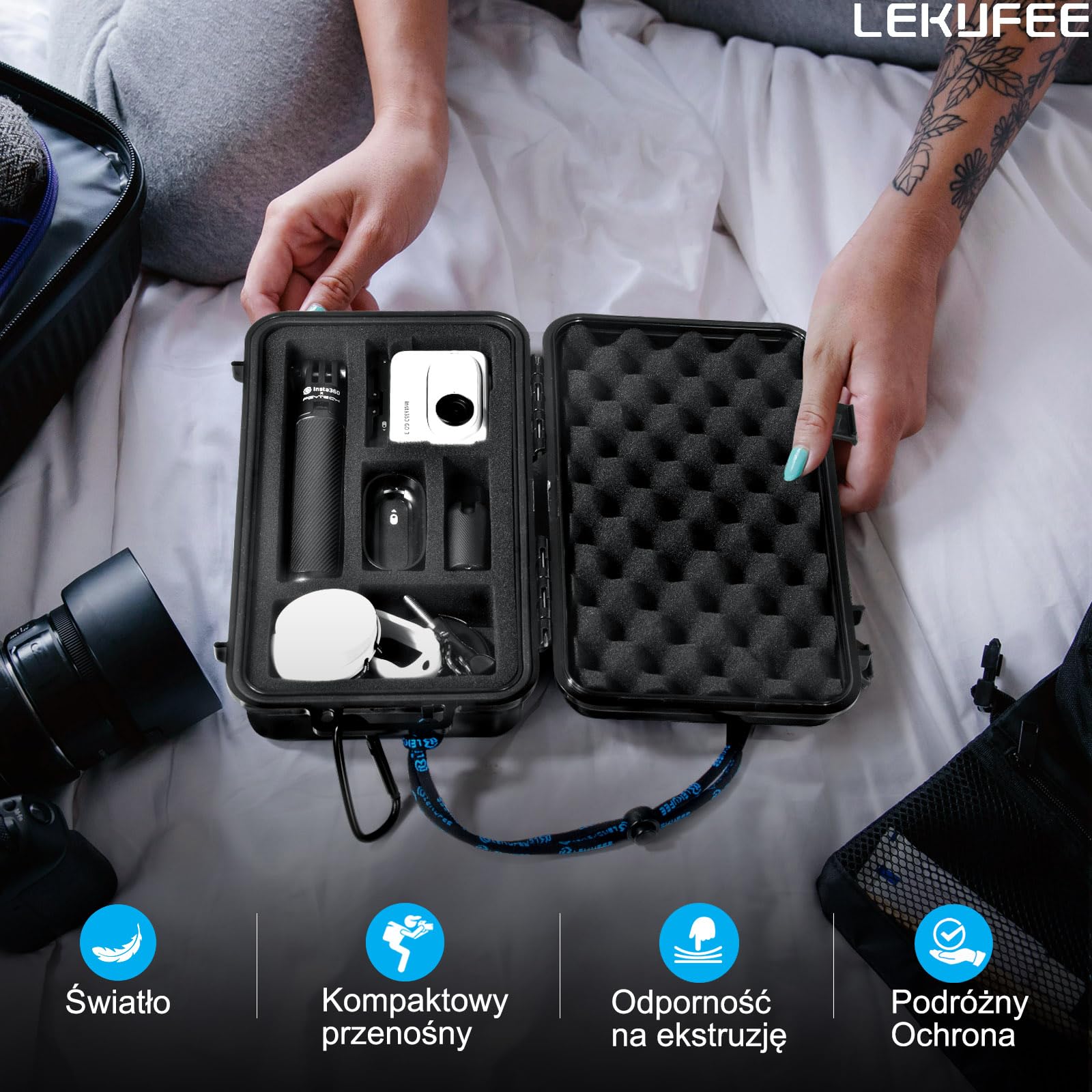 Lekufee podróżna wodoodporna obudowa na kamerę akcji/vlogową Insta360 GO 3S/GO 3 i akcesoria (tylko etui)