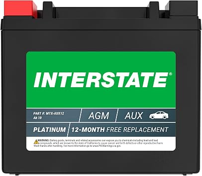 Interstate Batteries AGM Auxiliary Battery 12V 10Ah Group Size AUX12 Maintenance Free Rechargeable Automotive Battery MTX-AUX12