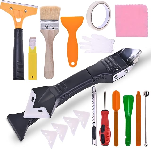 Cieex 14pcs Silicone Remover Tool Grout Remover Tool Set, Silicone Sealant Remover for Bathroom Kitchen Room Floor Corner