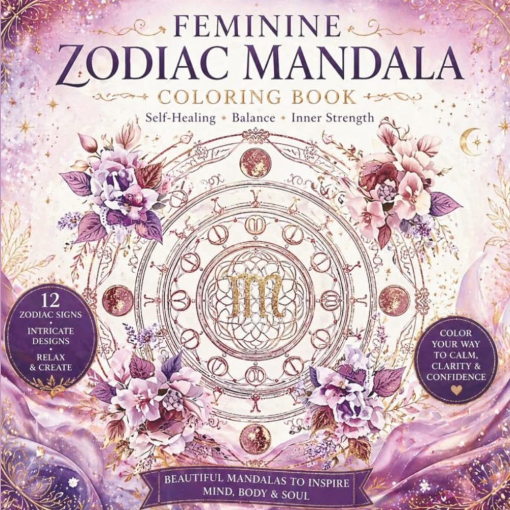 Feminine Zodiac Mandala Coloring Book: Sacred Geometry Designs for Healing, Balance, and Spiritual Awakening (Healing Mandala Coloring Art Therapy to Center Your Mind)