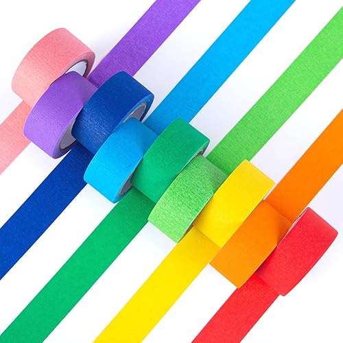 Koogel 10 rollos de cinta adhesiva Rainbow Washi, cintas de manualidades de colores de 1 pulgada para profesores, decoraciones de aula, manualidades
